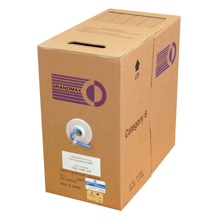 Grandmax CAT6 550MHz Shielded Solid Bulk Cable, 1000ft, STP Pull Box, CMR Rated, 100% Pure Copper, Multiple Colors... N42