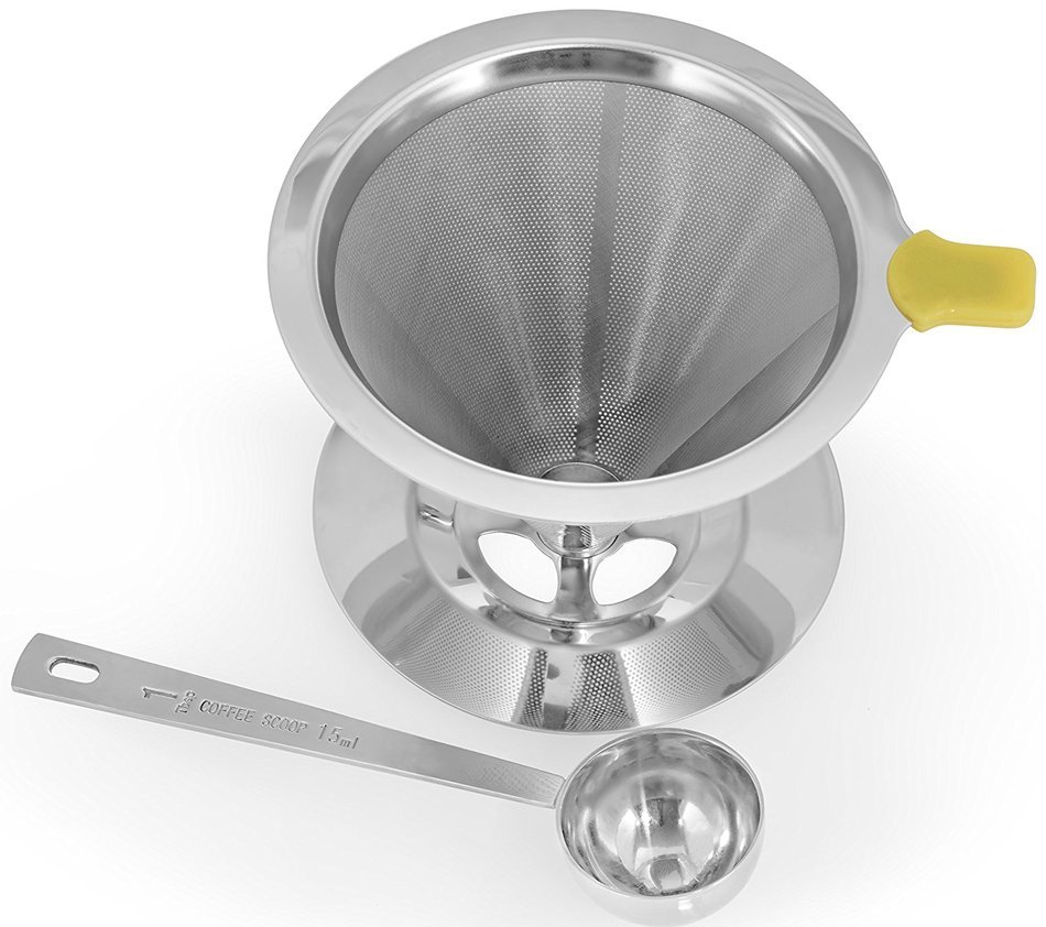 BCI Coffee Master Stainless Steel Paperless Reusable Cone Dripper Double Mesh Pour Over Coffee Maker Filter with... N3