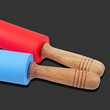 Sher 10'' Silicone Rolling Pin Dia.5.3cm x L 48cm Food Safe Silicone Material and Wooden Handle Random Colors