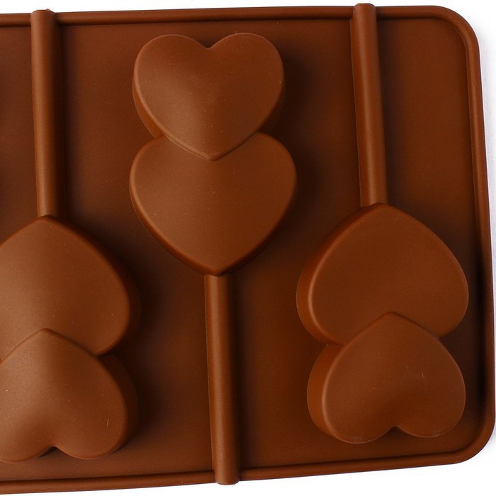 Home.lolo Double Hearts Lollipop Silicone Mold 5 Cavity Chocolate Cake Pan DIY SCM01A-02 N3