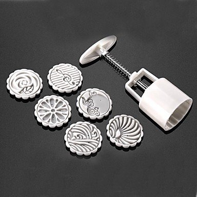 Y&XL&H 7Pcs/lot Hand pressing 50g Round Moon Cake Mold Belt 6 Stamps Cookie Cutter Pastry Moon Cake Molds N6