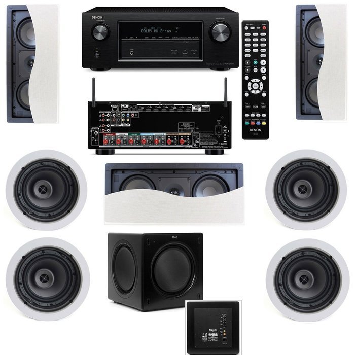 Klipsch R-2502-W II In-Wall Speaker (LCR) 7.1 Denon AVR-X2100W 7.2