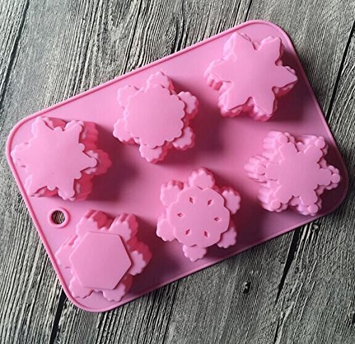 Drhob 1pc 6 Cavity Snowflake Silicone Fondant Cake Mold( Color: Pink ) N2