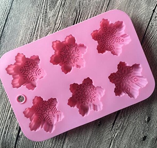 Drhob 1pc 6 Cavity Snowflake Silicone Fondant Cake Mold( Color: Pink ) N3