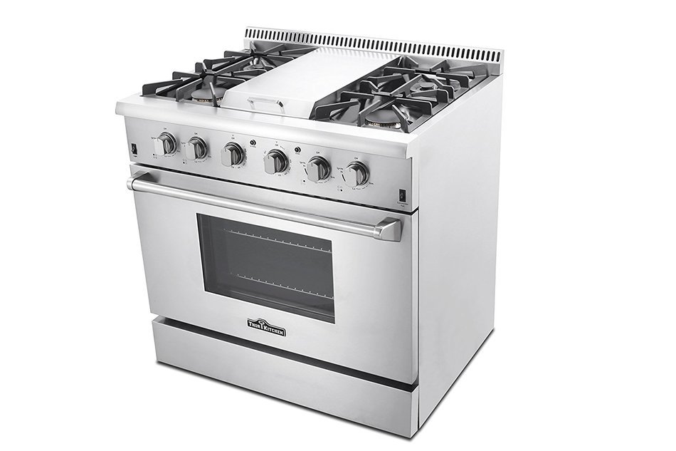 Thorkitchen HRG3617U 36" Gas Range with 5.2 cu. ft. Oven, 4 Burners, Griddle,Convection Fan, Stainless Steel N4