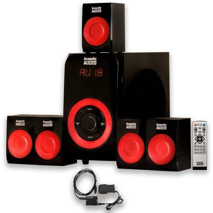 Acoustic Audio AA5180 Home Theater 5.1 Bluetooth Speaker System with FM and Optical Input N2