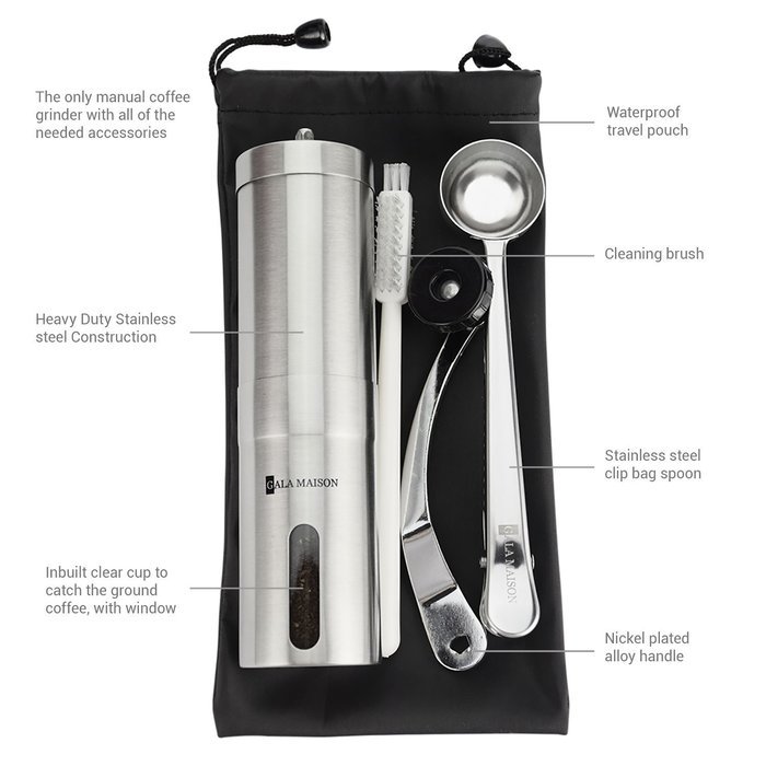 Gala Maison Manual Stainless Steel Coffee Grinder with Coffee Spoon N6