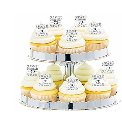 CakeSupplyShop Item#24224 24pk Celebrate 70th Birthday Edible Cupcake Decoration Toppers / Picks
