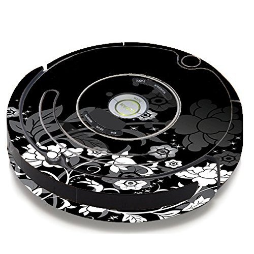 Skin Decal Vinyl Wrap For IRobot Roomba 650 655 Vacuum / Black Floral Pattern