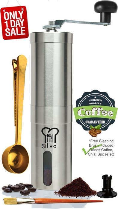 Silva Manual Coffee Grinder Set with Coffee Scoop, Brush and Extra Part - Hand Coffee Grinder l Manual Burr Grinder... N4