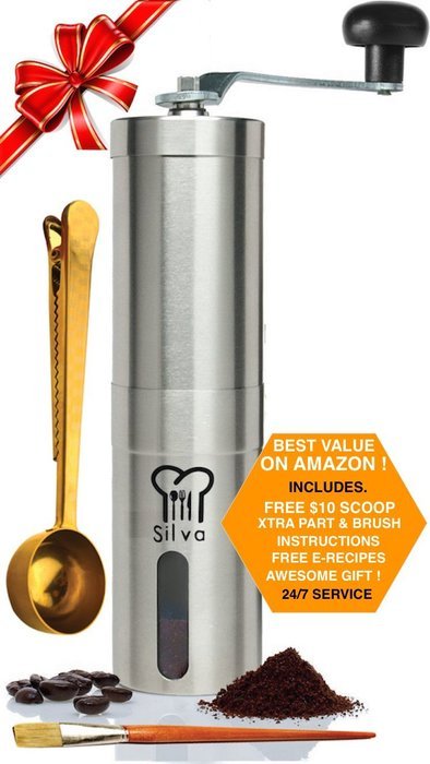 Silva Manual Coffee Grinder Set with Coffee Scoop, Brush and Extra Part - Hand Coffee Grinder l Manual Burr Grinder... N5