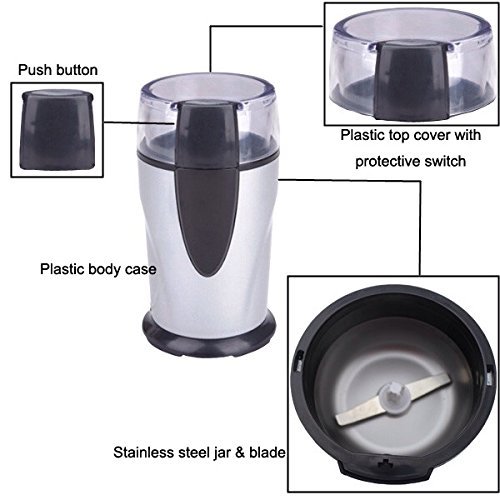Brown Bear Supplies Electric Spice, Coffee and Herb Grinder with Stainless Steel Blades, Silver N4