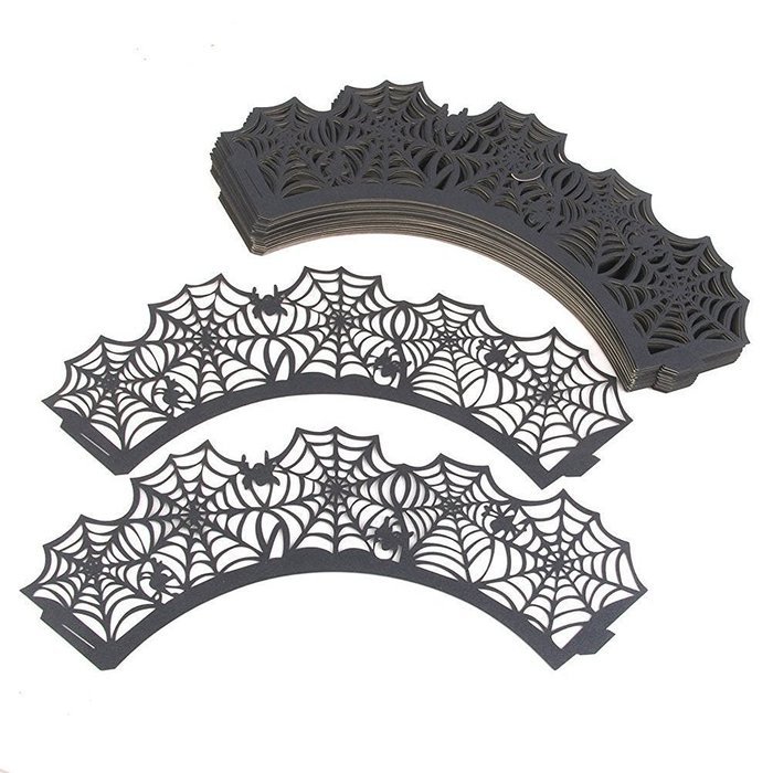 Giveme5 Halloween Party Spiderweb Laser Cut Paper Cupcake Wrappers Wraps Liners Pack of 24 Black N2