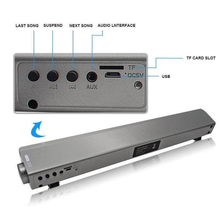 Wireless Sound Bar Bluetooth Speaker, Support TF card, 15.7in (Silver) N6