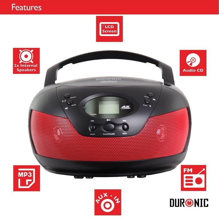 Duronic RCD008/RD Portable Compact Boombox CD Player with FM Radio -Red N6
