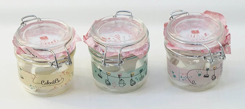 Bormioli Rocco: "Cake & Co." Jars, "Fido" Line, Three Colours (Green, Pink, Yellow) 6.76 Fluid Ounces (200ml)... N4