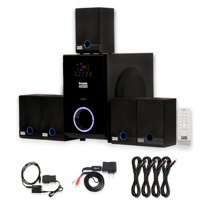 Acoustic Audio AA5817 Home 5.1 Speaker System with Bluetooth Optical Input and 4 Extension Cables