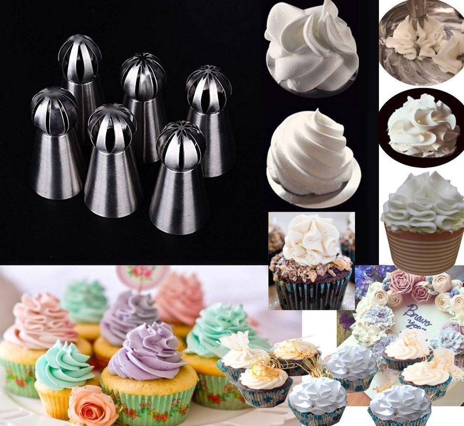 KOOTIPS 6Pcs Sphere Ball Tips and 7pcs Bobbi Skirt Icing Tips Icing Piping Nozzles Tips Pastry Cake Fondant Cupcake