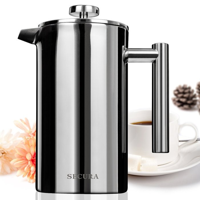 Secura Stainless Steel French Press Coffee Maker 18/10 Bonus Stainless Steel Screen (1000ML) N5