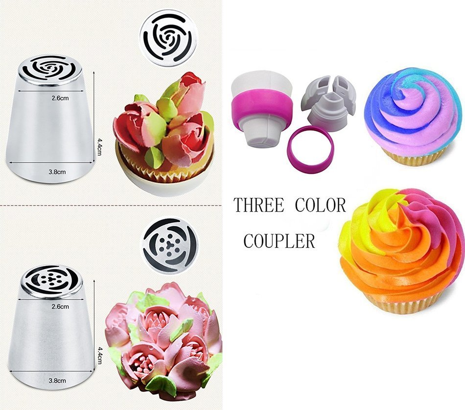 Make Flowers In Seconds! Russian Icing Piping Tips Cake Pastry Decorating Nozzle Kit (10 PCS)+1 Coupler N4