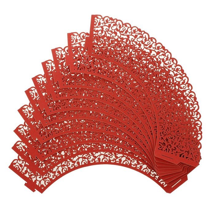 TOOGOO(R)100 pcs Filigree Vintage Cupcake Wrappers Wraps Cases - Wedding, Birthday, UK seller(Red) N2