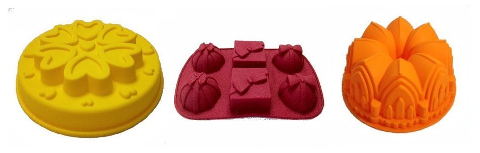 Sale: Polymerose Silicone Molds Value COMBO: Bundt, Gifts and Two Layers Hearts Flower