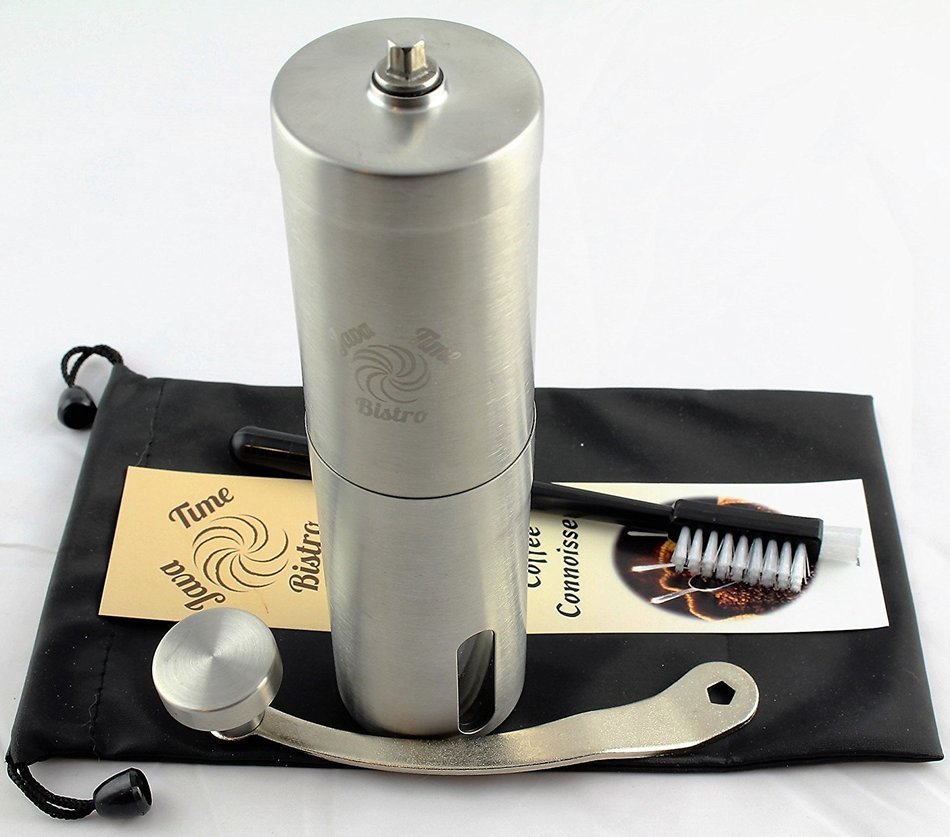 Java Time Bistro deluxe Manual Coffee Grinder | Conical Burr Mill for Precision Brewing | Brushed Stainl N8