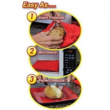 Sher New Practical Fast Easy Red Potato Washable Microwave Bag Steam Pocket Bake Potato in 4 Minutes N4