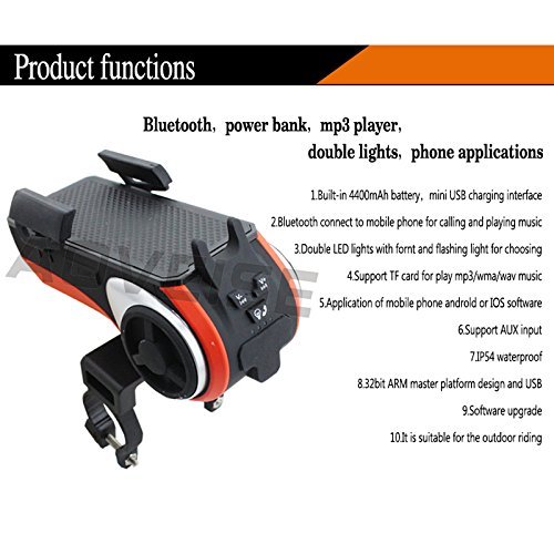 5 in 1 Water Resistant Bluetooth Speaker -Flashlight -Power Bank -Phone Mount -Ringbell Make Your Cycling Easier N2