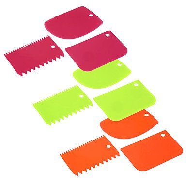 Sher (Random color)1set New 3x Plastic Dough Fondant Scraper Cake Decorating Plain Smooth Jagged Clear bowls Tool N4