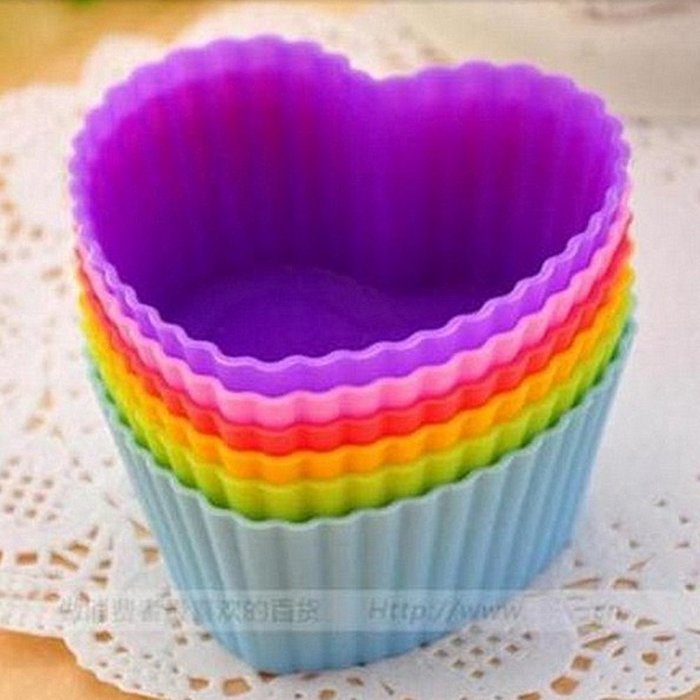 Dimart 6 Pcs Heart Silicone Mould for Cake Random Color DIY Muffin Cupcake Baking Mould
