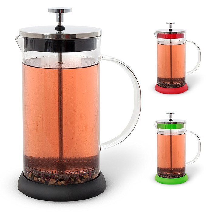 Teabloom French Tea Press 34 oz., All Glass Body Tea and Coffee Press, Stainless Steel Filter Press, Removable... N3