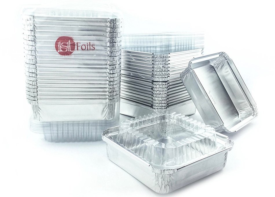 4 1/2" x 4 1/2" Square Aluminum Foil Mini Baking And Food Cake Pan Disposable Pans With Lids 20 Sets