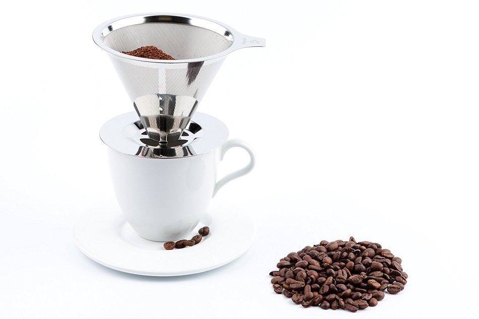 Maranello Caff&eacute; - Stainless Steel Pour Over Paperless Coffee Maker - Mesh Bottomed Cone Dripper and Cup Stand... N3