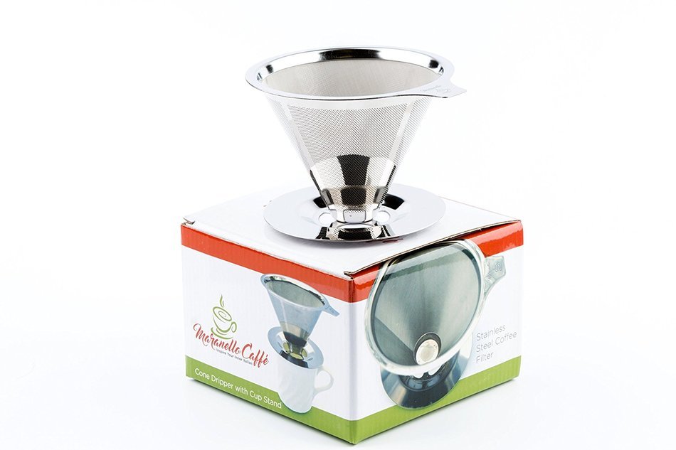 Maranello Caff&eacute; - Stainless Steel Pour Over Paperless Coffee Maker - Mesh Bottomed Cone Dripper and Cup Stand... N4