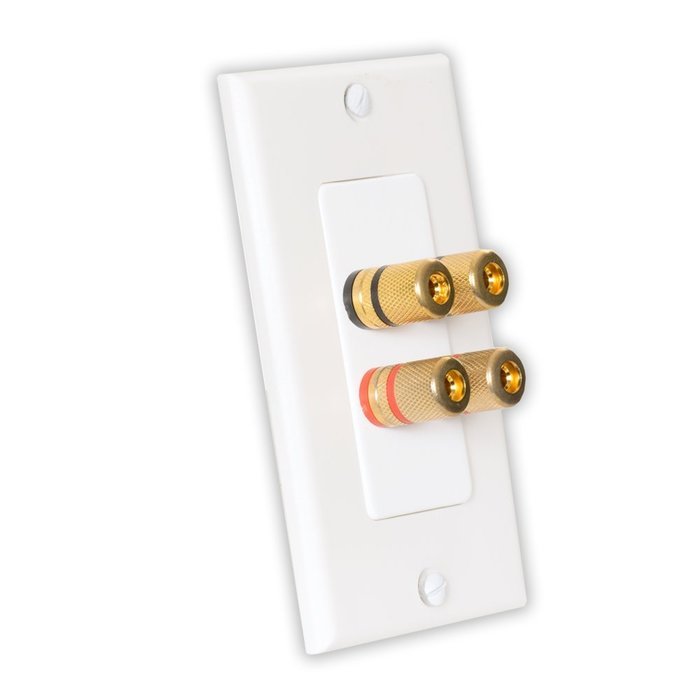 Theater Solutions WP2 2 Speaker 4 Binding Post Banana Jack White Wall Face Plate Surround Sound N2