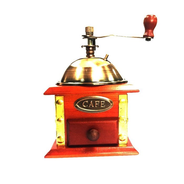 XHHOME Retro Style Manual Hand-crank Coffee Grinder Golden Tone, Ceramic Burr Core Wood Case 4.7"x4.7"x6.7" N3