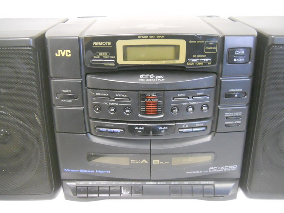 JVC PC-XC30 6 Disc CD Changer Boombox Dual Cassette Recorder Player Multi Bass Horn Portable AM FM Radio Detachable... N6