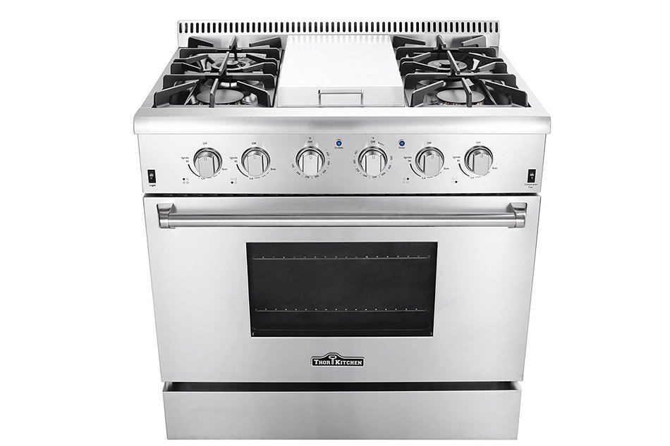 Thorkitchen HRG3617U 36" Gas Range with 5.2 cu. ft. Oven, 4 Burners, Griddle,Convection Fan, Stainless Steel N5