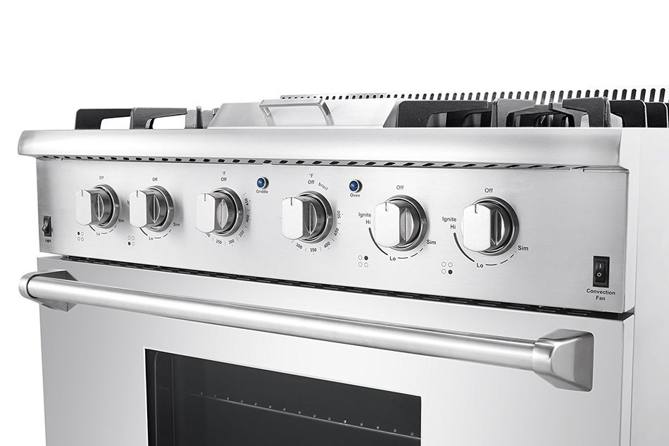 Thorkitchen HRG3617U 36" Gas Range with 5.2 cu. ft. Oven, 4 Burners, Griddle,Convection Fan, Stainless Steel N6