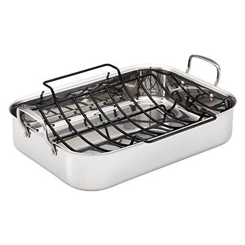 Tri-Ply Clad Stainless Steel 17-inch by 12-1/2-inch Large Rectangular Roaster with Nonstick Rack N3