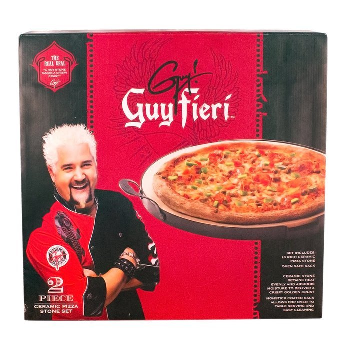 Guy Fieri 2-piece Pizza Stone Stoneware Set N3