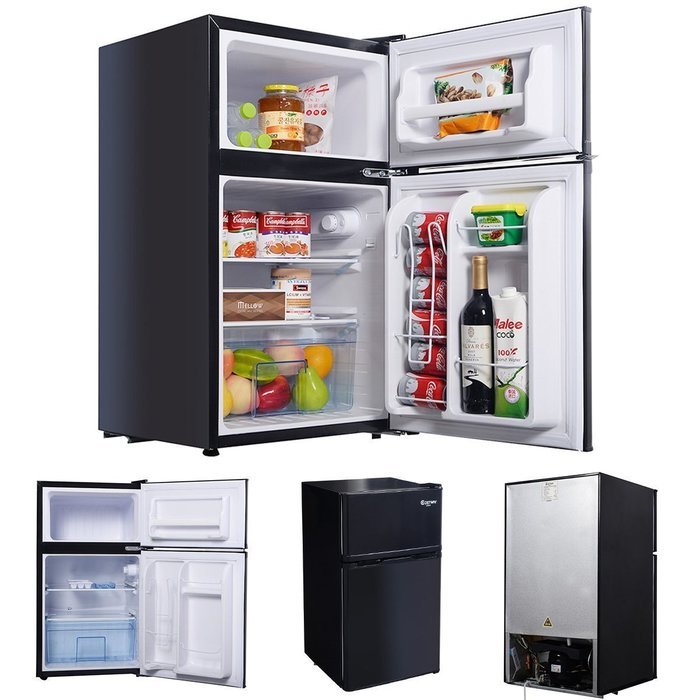 Giantex 2 Door 3.4 Cu. Ft Compact Refrigerator, Black N7