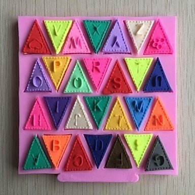 Sher Alphabet Bunting Shaped Fondant Cake Chocolate Silicone Mold,Cupcake Decoration Tools,L11.2cmW10.6cmH0.7cm N3