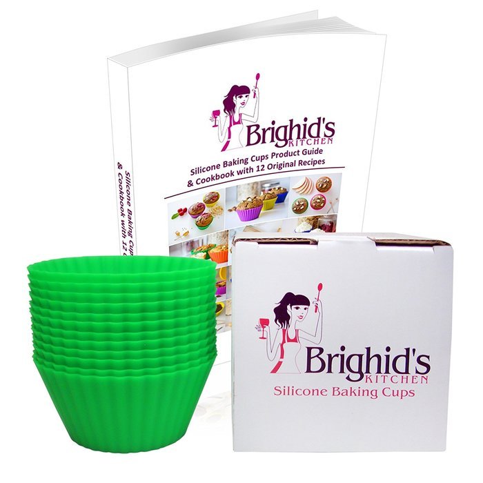 Brighid's Kitchen Green Reusable Silicone Baking Cups / Muffin Cups with eBook Cookbook and Product Guide, Set... N34