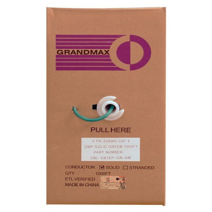 Grandmax CAT6 550MHz Shielded Solid Bulk Cable, 1000ft, STP Pull Box, CMR Rated, 100% Pure Copper, Multiple Colors... N45