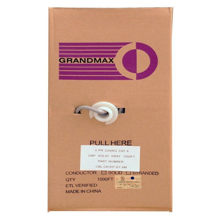 Grandmax CAT6 550MHz Shielded Solid Bulk Cable, 1000ft, STP Pull Box, CMR Rated, 100% Pure Copper, Multiple Colors... N51