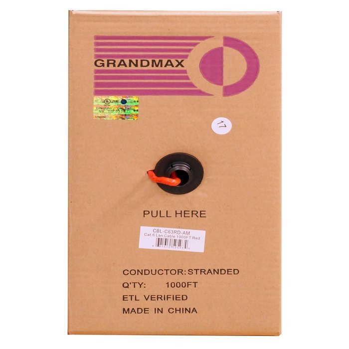Grandmax CAT6 550MHz Shielded Solid Bulk Cable, 1000ft, STP Pull Box, CMR Rated, 100% Pure Copper, Multiple Colors... N53