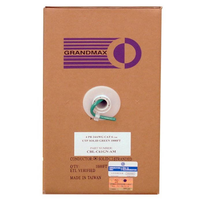 Grandmax CAT6 550MHz Shielded Solid Bulk Cable, 1000ft, STP Pull Box, CMR Rated, 100% Pure Copper, Multiple Colors... N55
