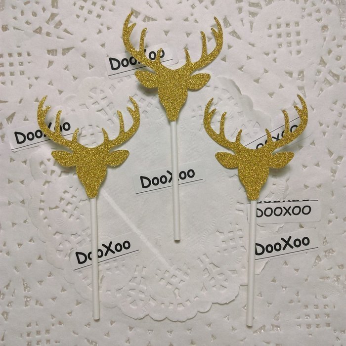 DOOXOO Gold Glitter Deer Cupcake Toppers Birthday Cupcake Topper birthday cake topper, wedding cupcake topper... N4